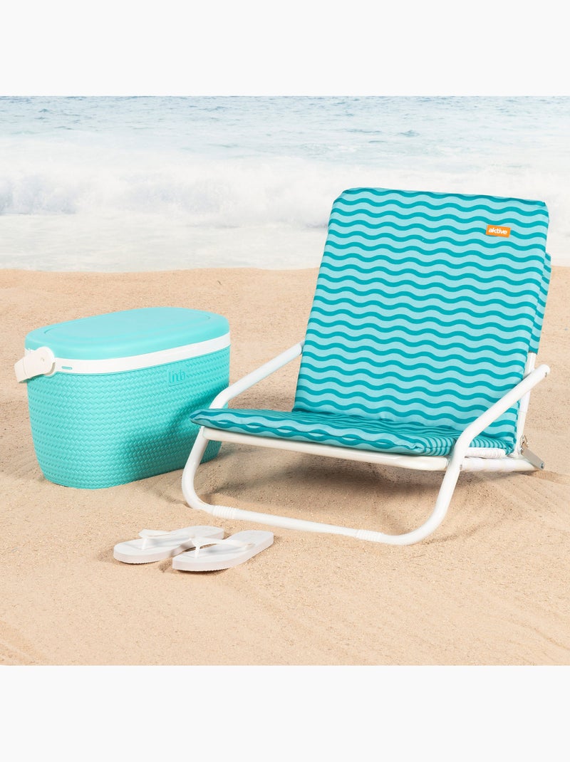 Aktive set van 2 lage strandstoelen 46x60x50 cm turquoise golven met achtervak Turkoois - Kiabi