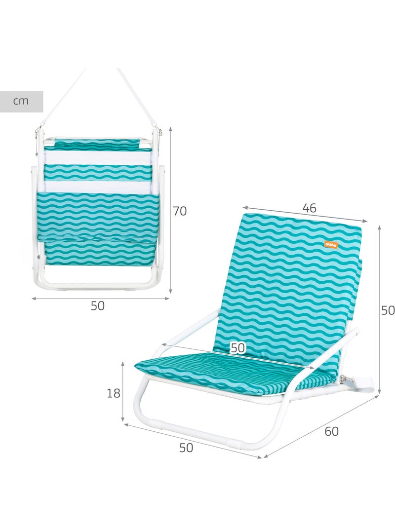Aktive set van 2 lage strandstoelen 46x60x50 cm turquoise golven met achtervak Turkoois - Kiabi