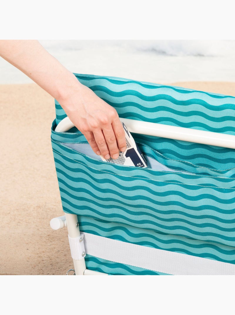 Aktive set van 2 lage strandstoelen 46x60x50 cm turquoise golven met achtervak Turkoois - Kiabi