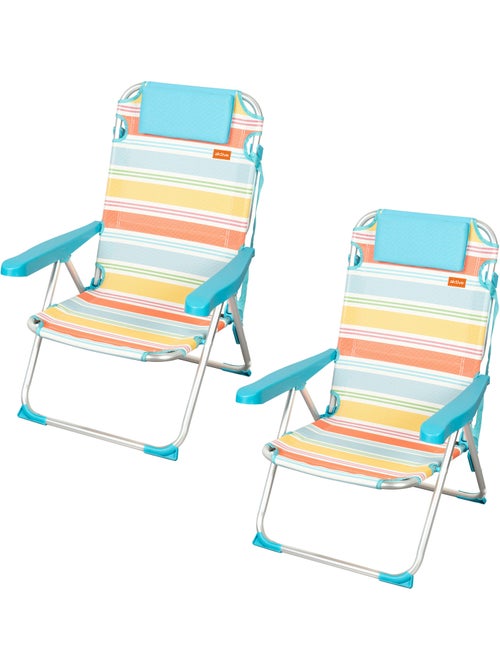 Aktive set van 2 luxe opvouwbare campingstoelen 48x60x90 cm, meerkleurig, 5 standen met rugleuning - Kiabi Aktive set van 2 luxe opvouwbare campingstoelen 48x60x90 cm, meerkleurig, 5 standen met rugleuning - Kiabi