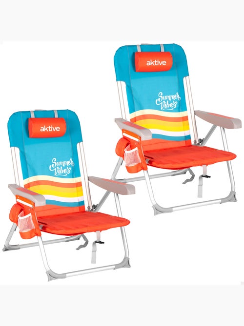 Aktive set van 2 middelgrote, verstelbare strandstoelen 50x60x85 cm, met opbergvakken - Kiabi Aktive set van 2 middelgrote, verstelbare strandstoelen 50x60x85 cm, met opbergvakken - Kiabi