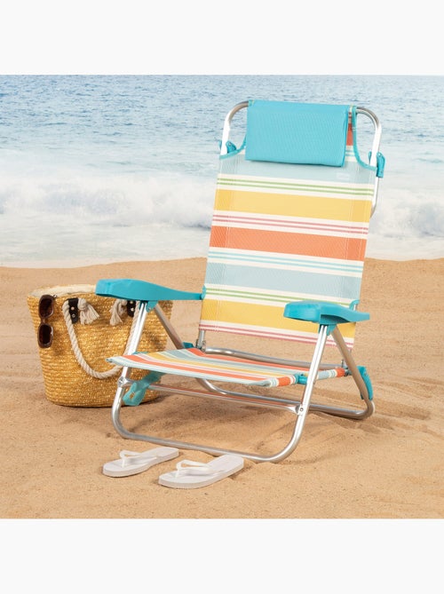 Aktive set van 2 opklapbare strandstoelen, 8 standen, 48x50x80 cm, veelkleurige strepen - Kiabi