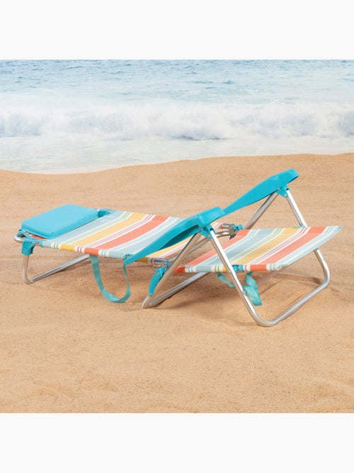 Aktive set van 2 opklapbare strandstoelen, 8 standen, 48x50x80 cm, veelkleurige strepen - Kiabi