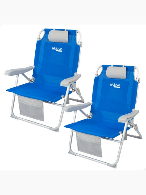 Aktive set van 2 xxl opvouwbare en verstelbare strandstoelen, blauw, verstevigde stof - Kiabi