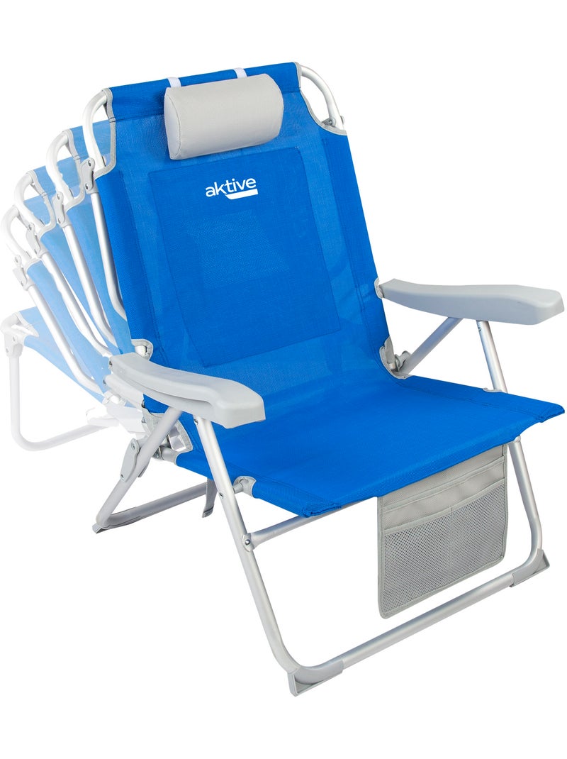 Aktive set van 2 xxl opvouwbare en verstelbare strandstoelen, blauw, verstevigde stof Blauw - Kiabi