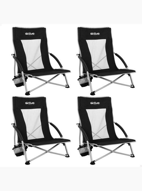 Aktive set van 4 lage opvouwbare campingstoelen 50x51x67 cm zwart met bekerhouders - Kiabi Aktive set van 4 lage opvouwbare campingstoelen 50x51x67 cm zwart met bekerhouders - Kiabi