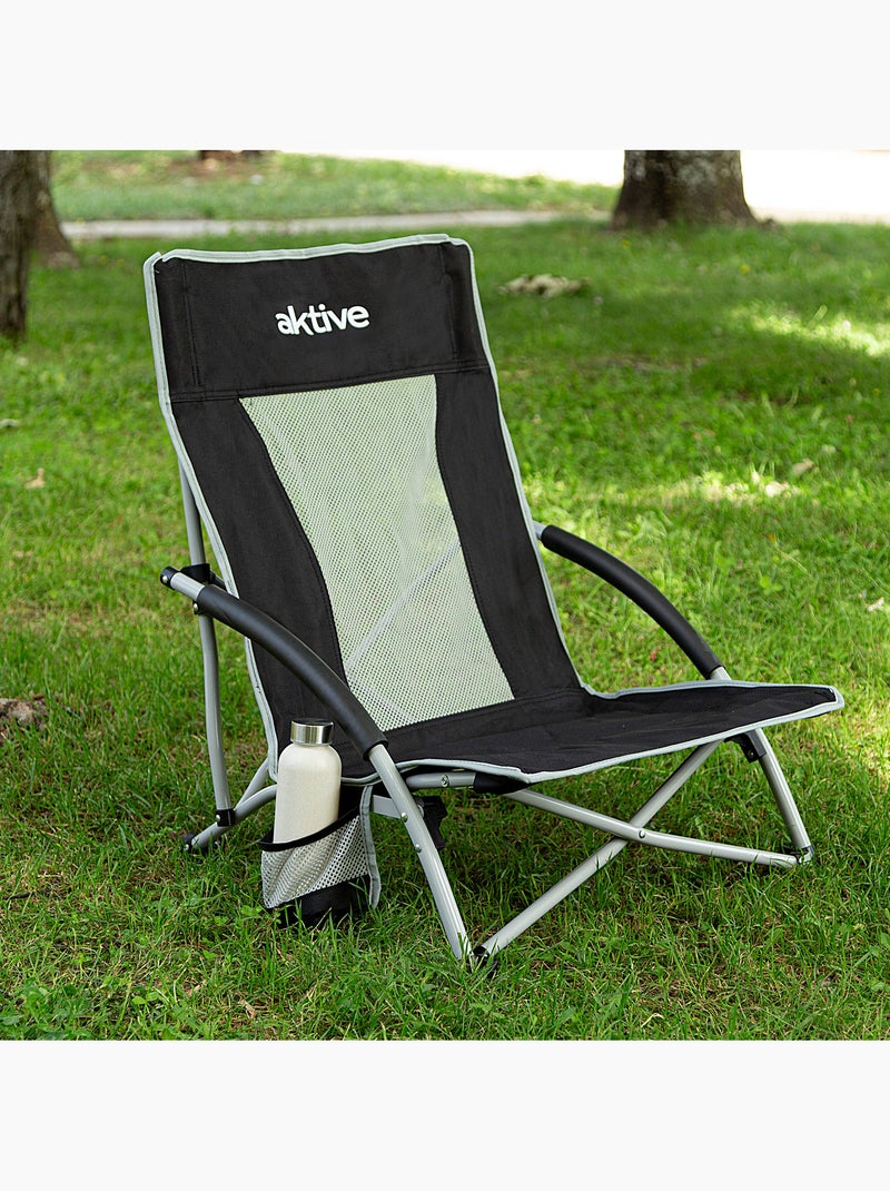 Aktive set van 4 lage opvouwbare campingstoelen 50x51x67 cm zwart met bekerhouders Zwart - Kiabi