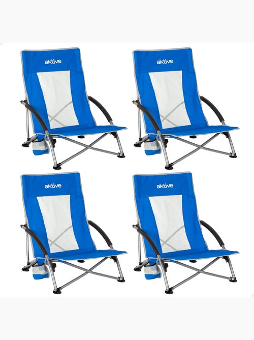 Aktive set van 4 opvouwbare strandstoelen 50x51x67 cm blauw met zak - Kiabi