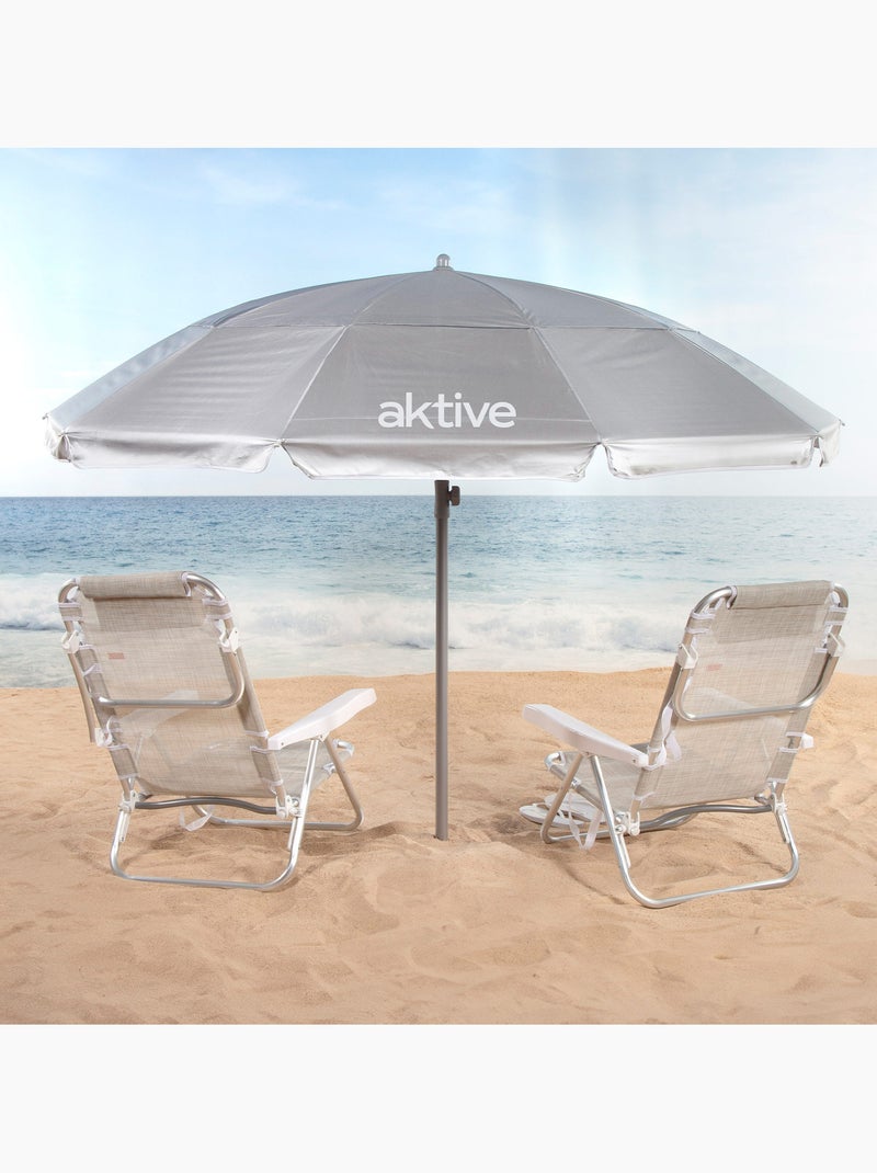 Aktive strandparasol met 10 baleinen, 220 cm, kantelbaar, uv50 Grijs - Kiabi