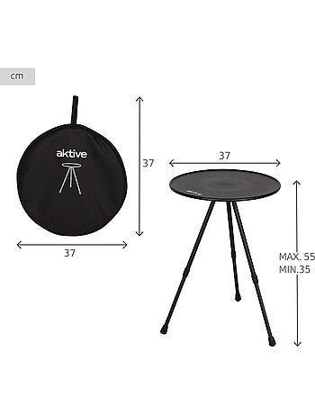Aktive table de camping pliante ronde 37x37x55 cm