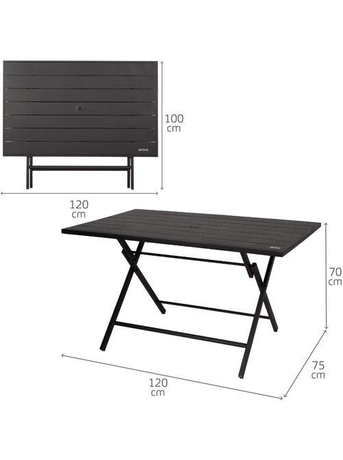 Aktive table de jardin pliante en acier pour 4 personnes avec trou pour parasol 120x75x70 cm - Kiabi