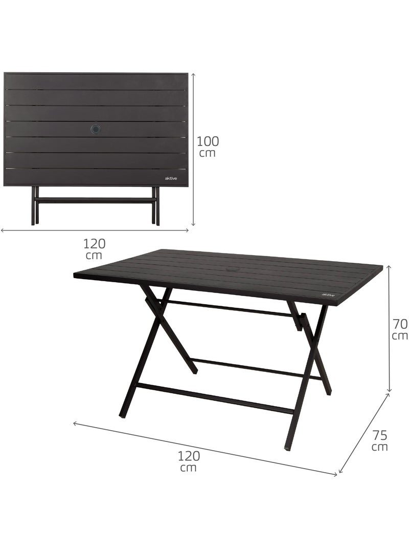 Aktive table de jardin pliante en acier pour 4 personnes avec trou pour parasol 120x75x70 cm Noir - Kiabi