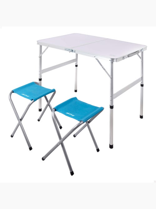 Aktive table pliante réglable en hauteur avec 2 tabourets - Kiabi Aktive table pliante réglable en hauteur avec 2 tabourets - Kiabi