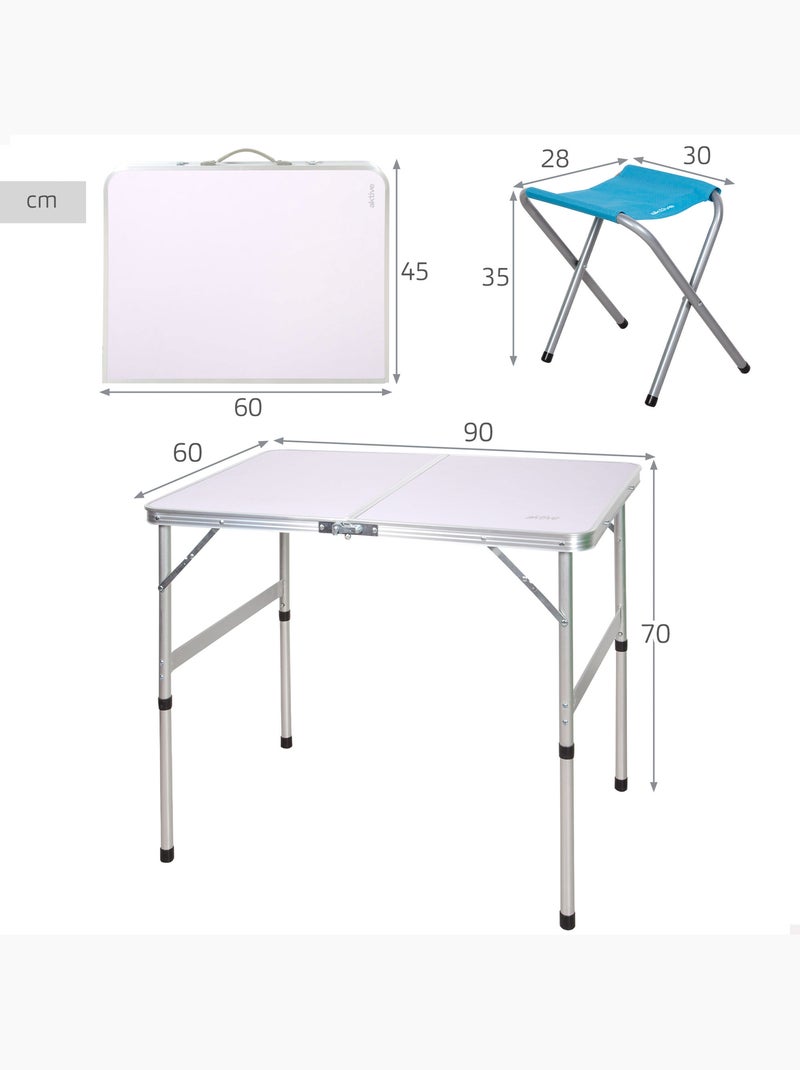 Aktive table pliante réglable en hauteur avec 2 tabourets Blanc - Kiabi