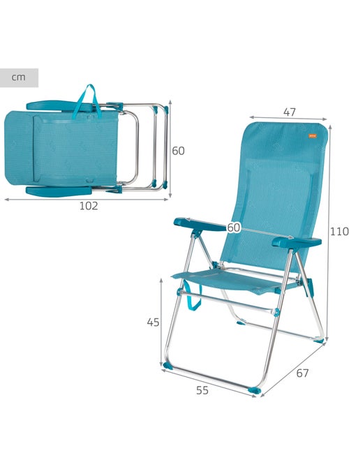 Aktive verstelbare, hoge opklapbare strandstoel 47x67x110 cm blauw met handvat - Kiabi Aktive verstelbare, hoge opklapbare strandstoel 47x67x110 cm blauw met handvat - Kiabi