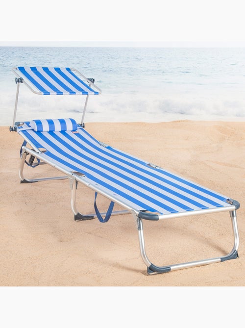 Aktive verstelbare strandstoel 186x49x30 cm in nautische stijl met parasol en kussen - Kiabi Aktive verstelbare strandstoel 186x49x30 cm in nautische stijl met parasol en kussen - Kiabi