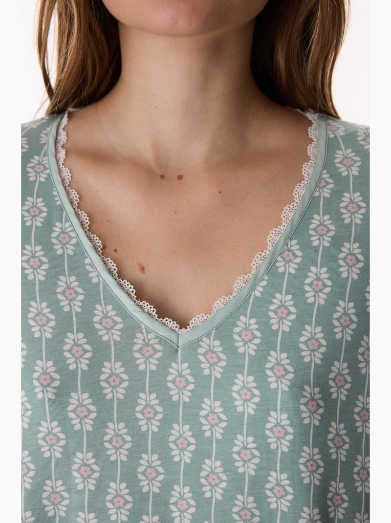 Alia nuisette fleurie en dentelle à manches courtes penti Vert menthe - Kiabi
