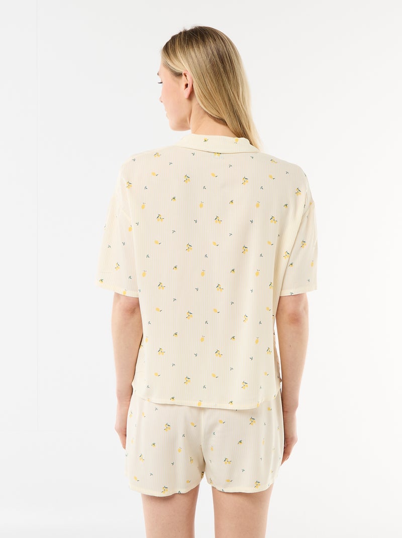 All-over gestreepte pyjamaset top + short Geel - Kiabi