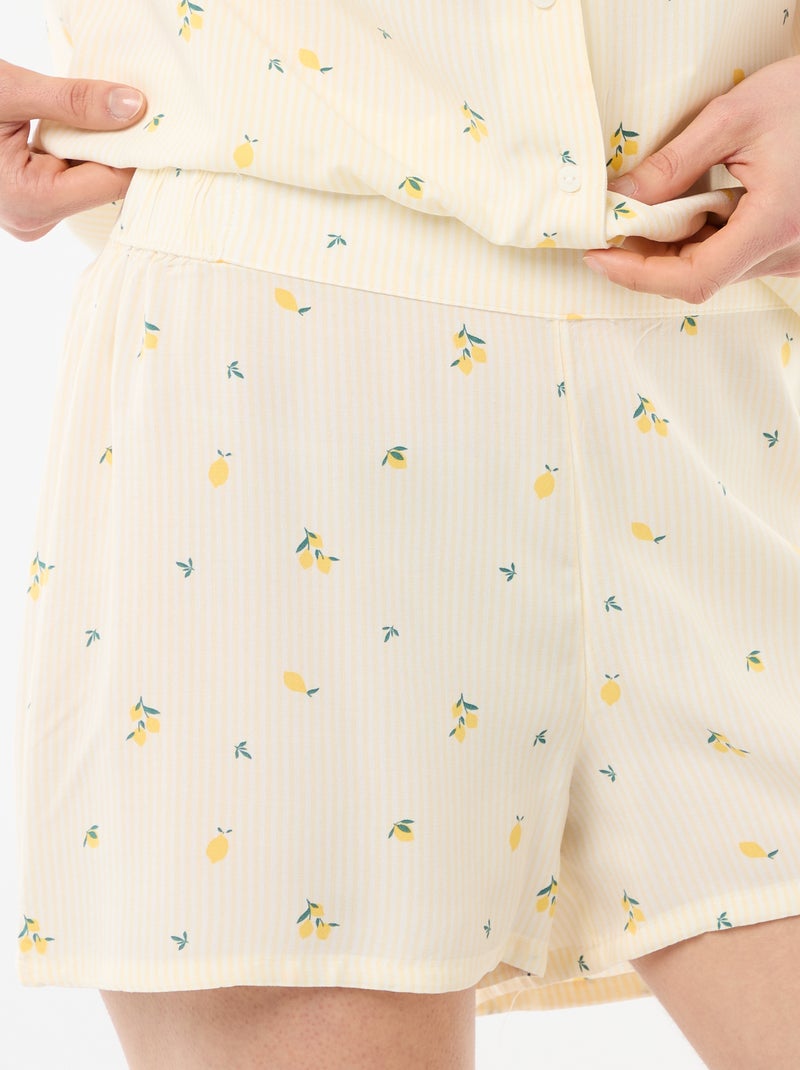 All-over gestreepte pyjamaset top + short Geel - Kiabi