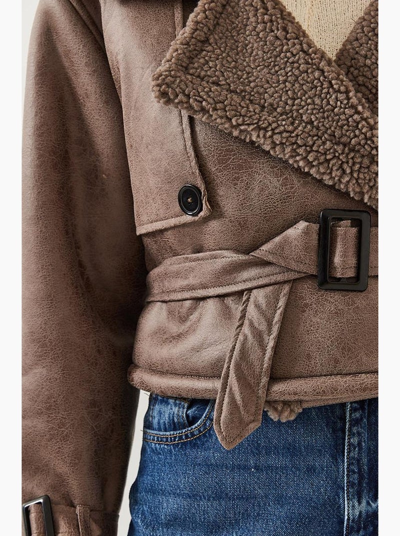 Aller detail crop gelamineerd jasje lucci Lichtbruin - Kiabi