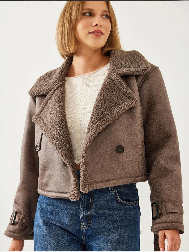Aller detail crop gelamineerd jasje lucci Lichtbruin - Kiabi