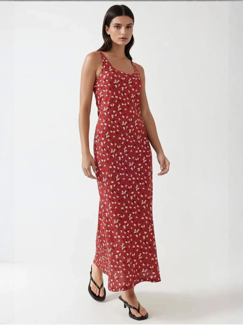 Allower maxi-jurk met bloemenpatroon en u-hals hiccup Rood - Kiabi