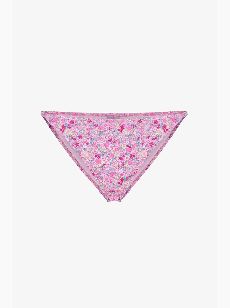 Amira bikinibroekje met bloemenprint en ruche aan de zijkant, medium taille penti Roze/Wit/Groen - Kiabi