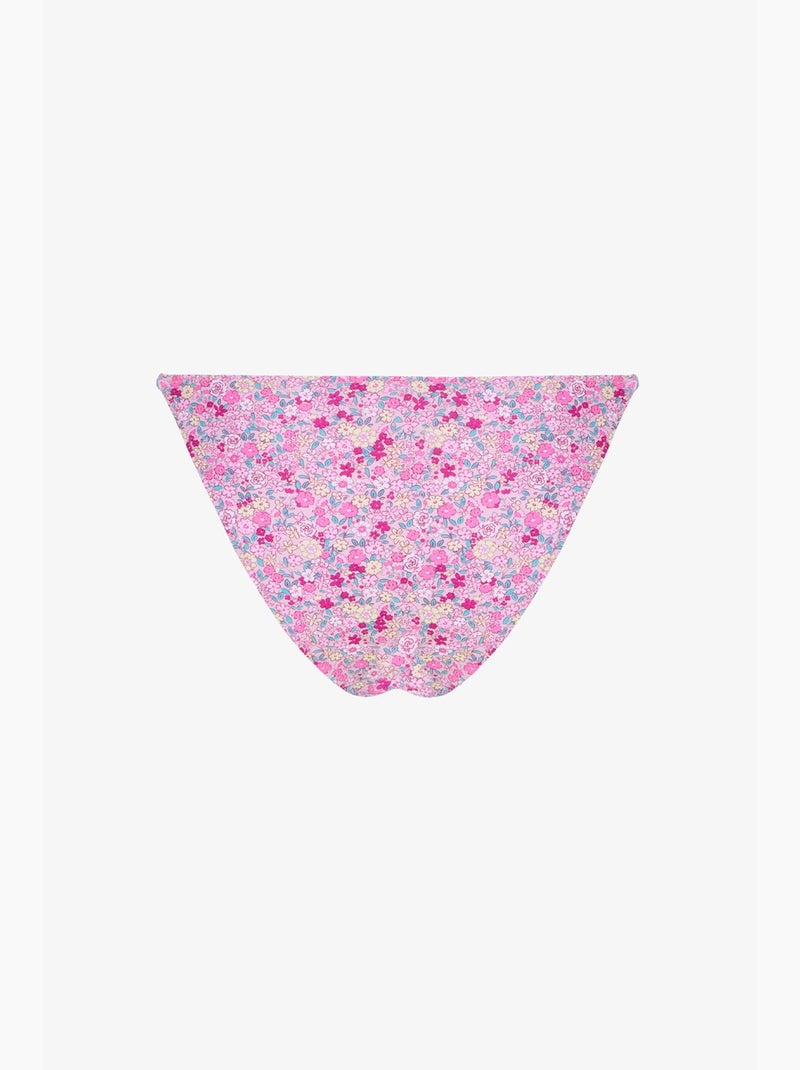 Amira bikinibroekje met bloemenprint en ruche aan de zijkant, medium taille penti Roze/Wit/Groen - Kiabi