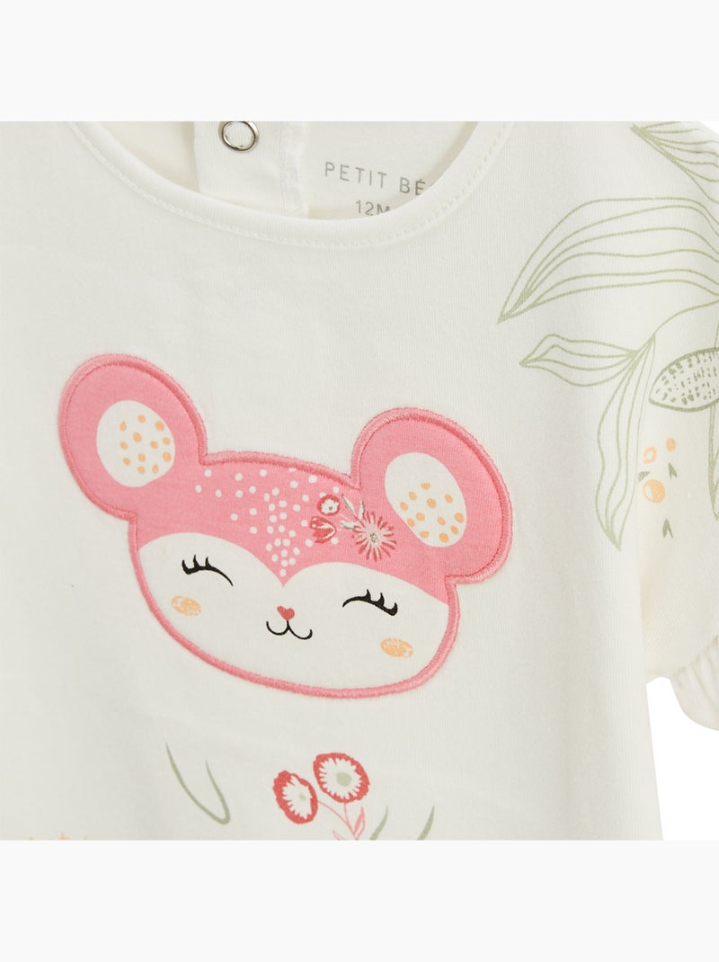 Anaelle kinderset bestaande uit een katoenen gaas T-shirt en een short. Roze - Kiabi