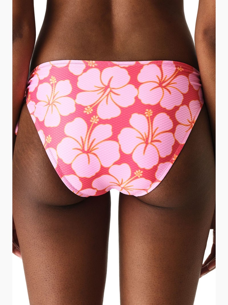 Annetta ring bikinibroekje met bloemenprint en textuur, middelhoge taille penti Fluorroze - Kiabi
