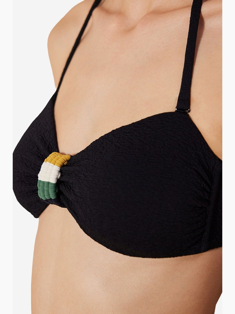 Arlo haut de bikini bandeau texturé et macramé penti Noir - Kiabi