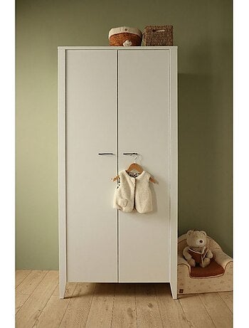 Armoire 2 portes avec étagères et penderie - poignées métal - sauthon