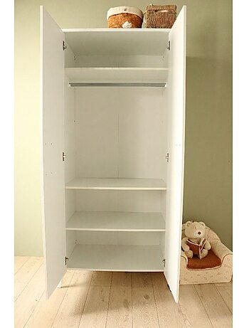 Armoire 2 portes avec étagères et penderie - poignées métal - sauthon