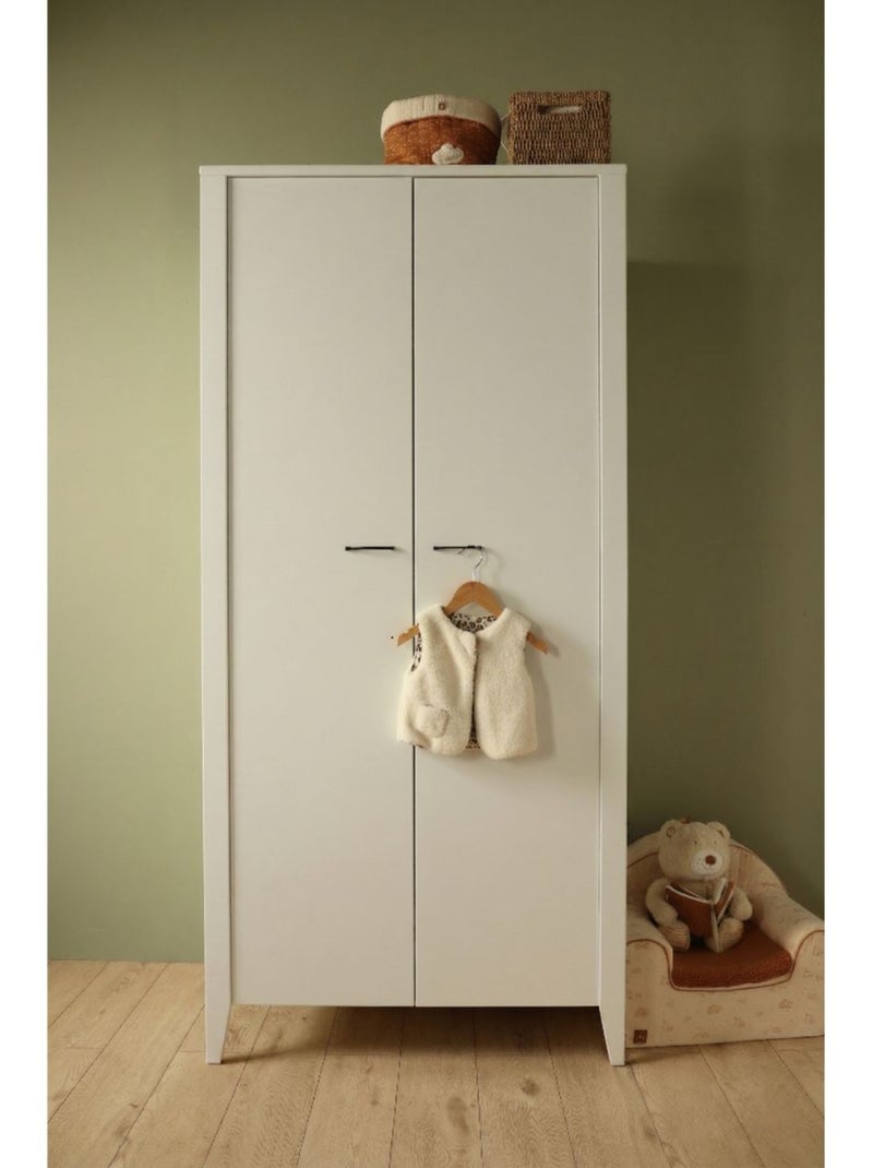 Armoire 2 portes  avec étagères et penderie - poignées métal - sauthon Blanc - Kiabi