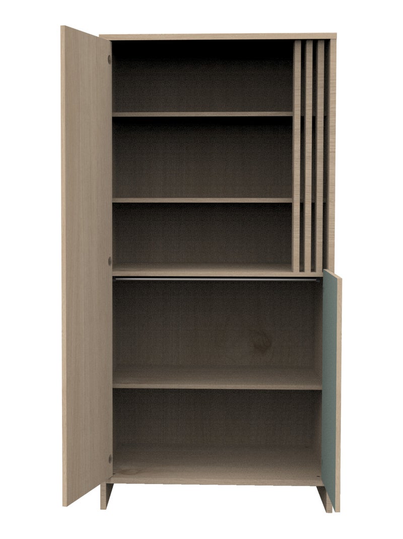 Armoire 2 portes et 1 niche avec claustra en bois décor chêne suave - sauthon Vert - Kiabi