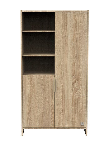 Armoire 2 portes et 3 niches avec poignées dorées décor chêne doré - sauthon