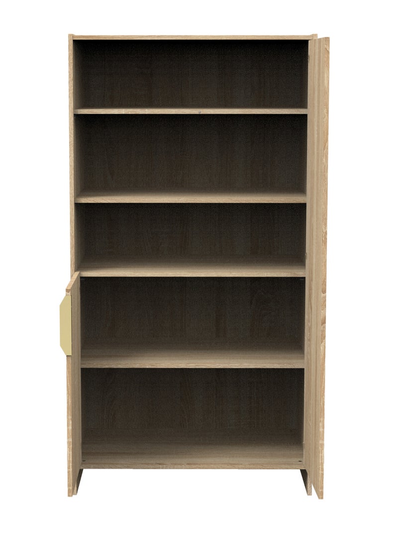 Armoire 2 portes et 3 niches avec poignées dorées décor chêne doré - sauthon Marron - Kiabi