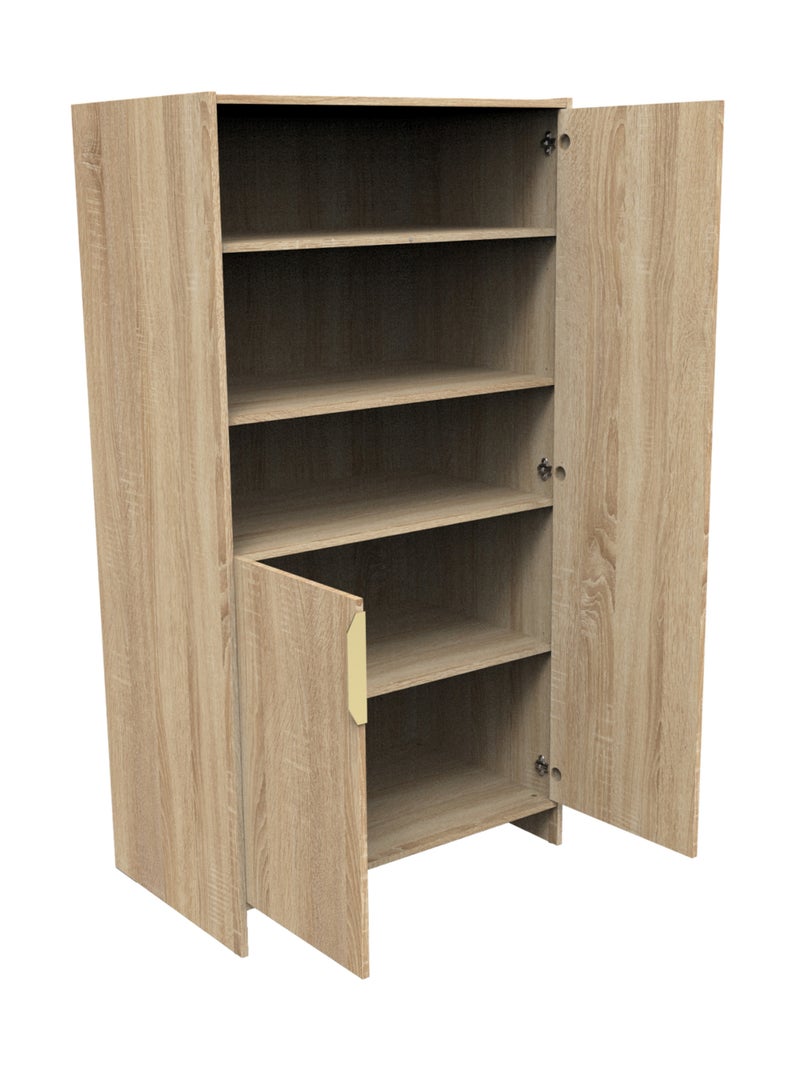 Armoire 2 portes et 3 niches avec poignées dorées décor chêne doré - sauthon Marron - Kiabi