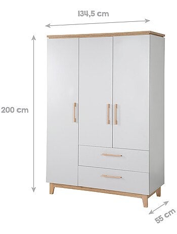 Armoire 3 portes et 2 tiroirs à fermeture douce - ROBA 'Caro'