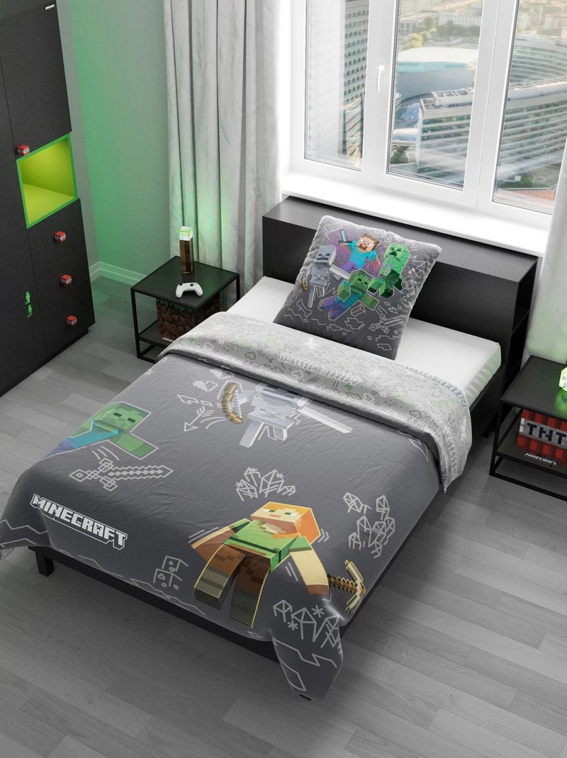 Armoire 3 portes et 3 tiroirs avec LED 'Roba' - Minecraft Noir / Vert / Rouge - Kiabi