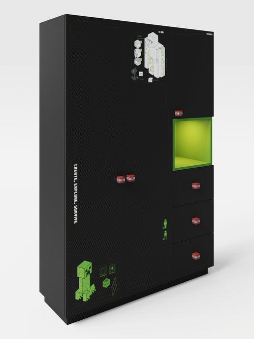 Armoire 3 portes et 3 tiroirs avec LED 'Roba' - Minecraft - Kiabi Armoire 3 portes et 3 tiroirs avec LED 'Roba' - Minecraft - Kiabi