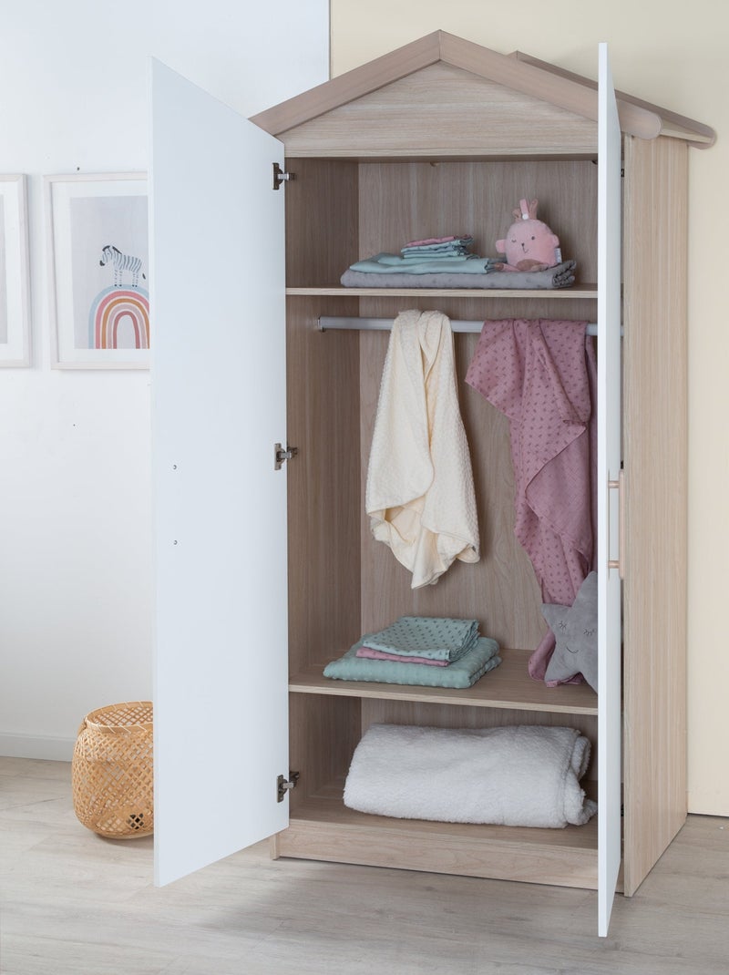 Armoire bébé 2 portes à fermeture douce - ROBA 'Cabane' Blanc/Bois - Kiabi