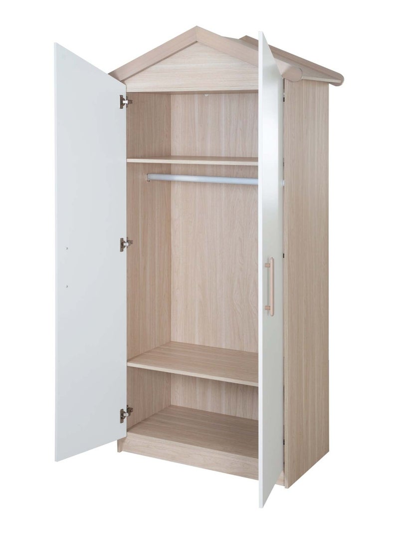 Armoire bébé 2 portes à fermeture douce - ROBA 'Cabane' Blanc/Bois - Kiabi