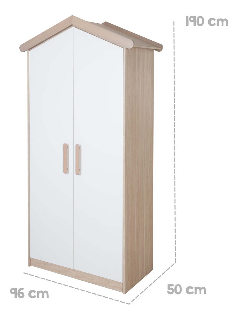 Armoire bébé 2 portes à fermeture douce - ROBA 'Cabane' Blanc/Bois - Kiabi