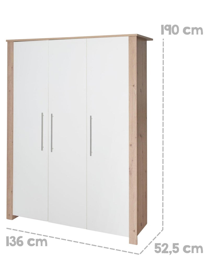 Armoire bébé 3 portes en bois effet chêne - ROBA 'Malo' Blanc - Kiabi