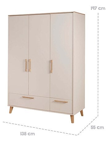 Armoire bébé 3 portes et 2 tiroirs à fermeture douce - roba 'jil'