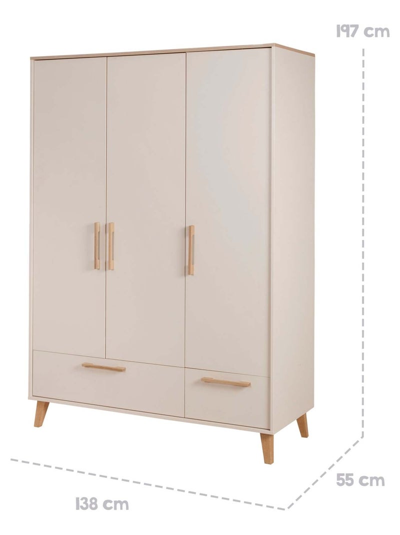 Armoire bébé 3 portes et 2 tiroirs à fermeture douce - roba 'jil' Beige coquille - Kiabi