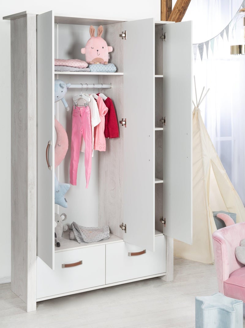 Armoire enfant 3 portes 2 tiroirs 'Mila' ROBA Gris clair - Kiabi