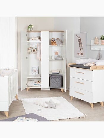 Armoire enfant minimaliste 2,5 portes avec rangements et penderie Leon Roba