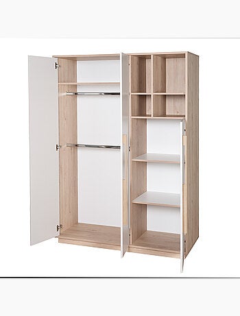 Armoire enfant minimaliste 3 portes avec rangements ouverts Elva Roba